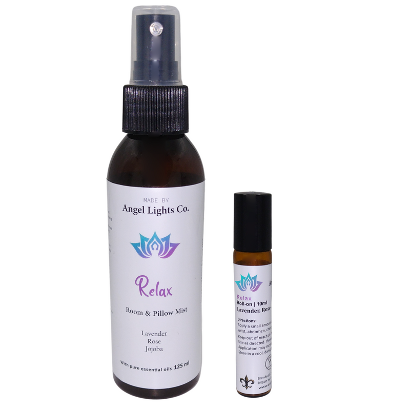 Relax 2 piece Lavender & Rose Pure Essential Oil Gift Set | Angel Lights Co.