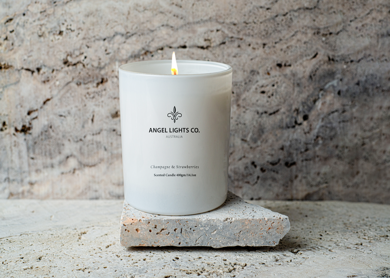 400gm Champagne & Strawberries Scented Soy Candle | Angel Lights Co.
