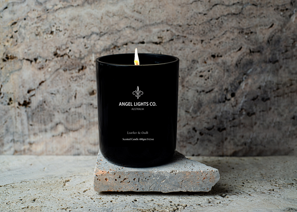 400gm Leather & Oudh Scented Soy Candle | Angel Lights Co.