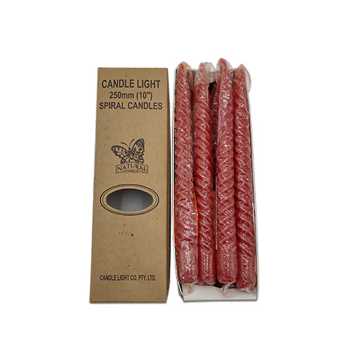 250mm / 10" Red Spiral Dinner Candles | Angel Lights Co.